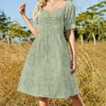thumbnail image 4 of Elegant Sage Green Damask Pattern Short Sleeve Dress Clothes Women's Summer Dress Elegant Dress Daily Dresses For Woman, 4 of 9