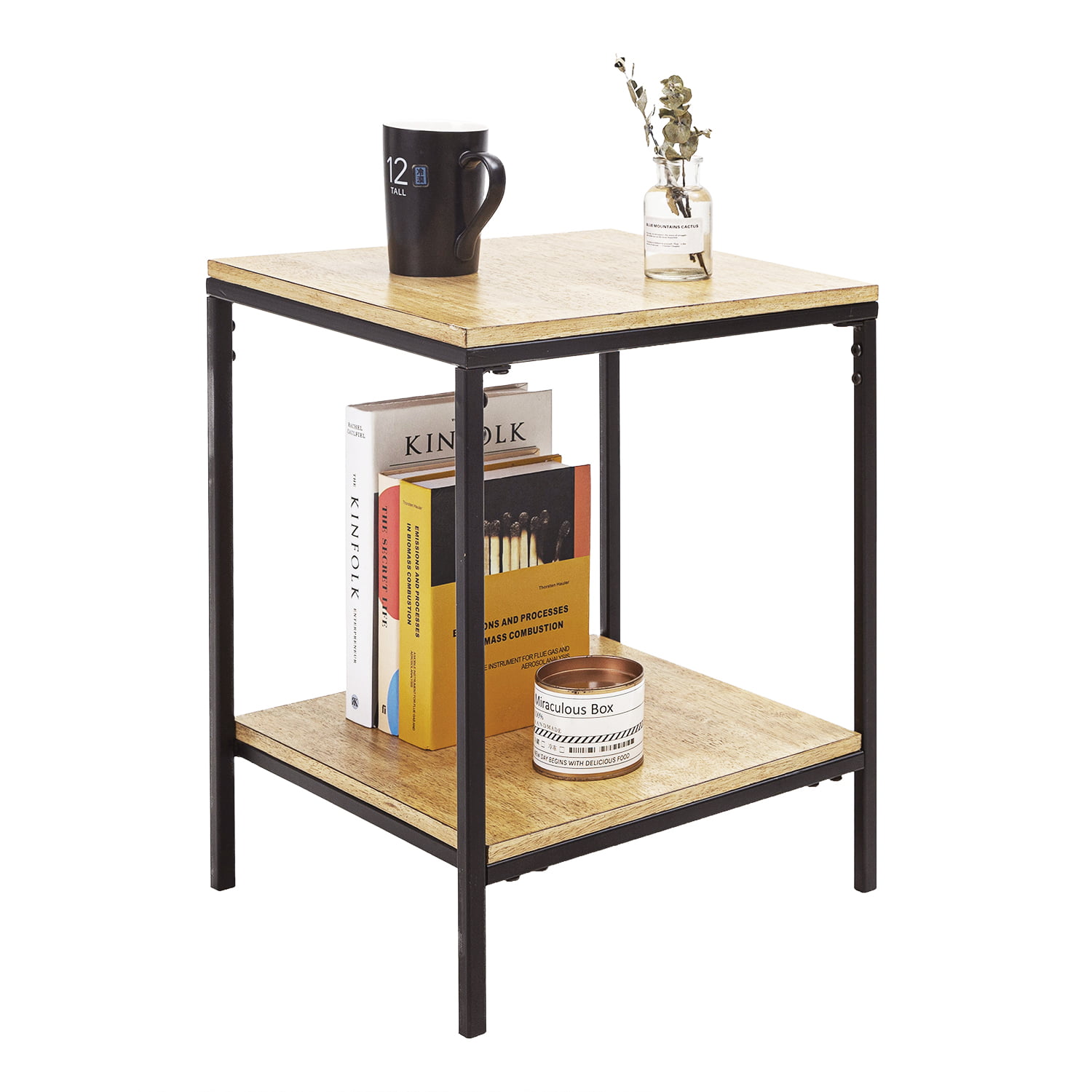 Wood Look Accent Furniture with Metal Frame NXN-HOME Industrial Side Table Record Player Stand with Storage Shelf for Coffee Books Magazines
