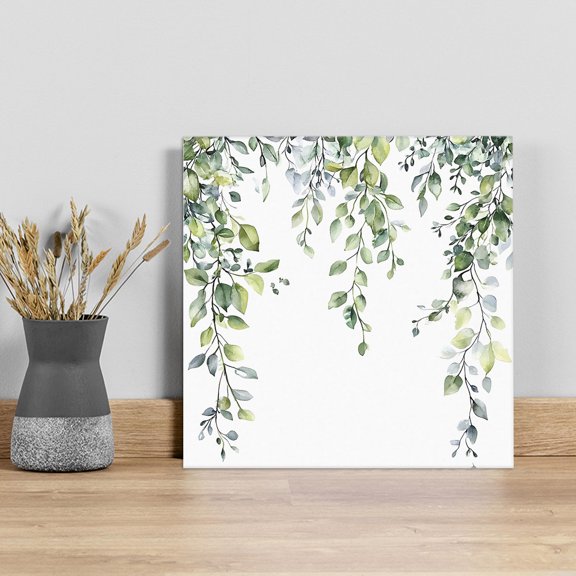 Green Eucalyptus Leaf Wall Art Painting on Canvas, Spring Botanical Leaves Floral Canvas Art Home Prints Wall Art Framed Modern Artwork for Living Room Bedroom Wall Decor 16x16in