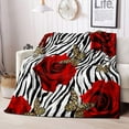 thumbnail image 4 of Floral Throw Blanket, Black and White Zebra Print Blanket, Cheetah Print Butterfly Red Rose Flower Blanket, Cozy Soft Lightweight Fuzzy Plush Flannel Fleece Blanket for Couch, Sofa, 50"x60", 4 of 7