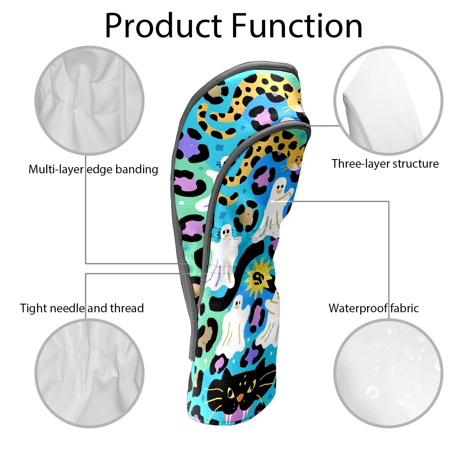 Golf Club Head Covers - Beige Butterfly Design, Waterproof, Velvet Lining, Fits Driver/Hybrid/Putter, Gift for Men & Women