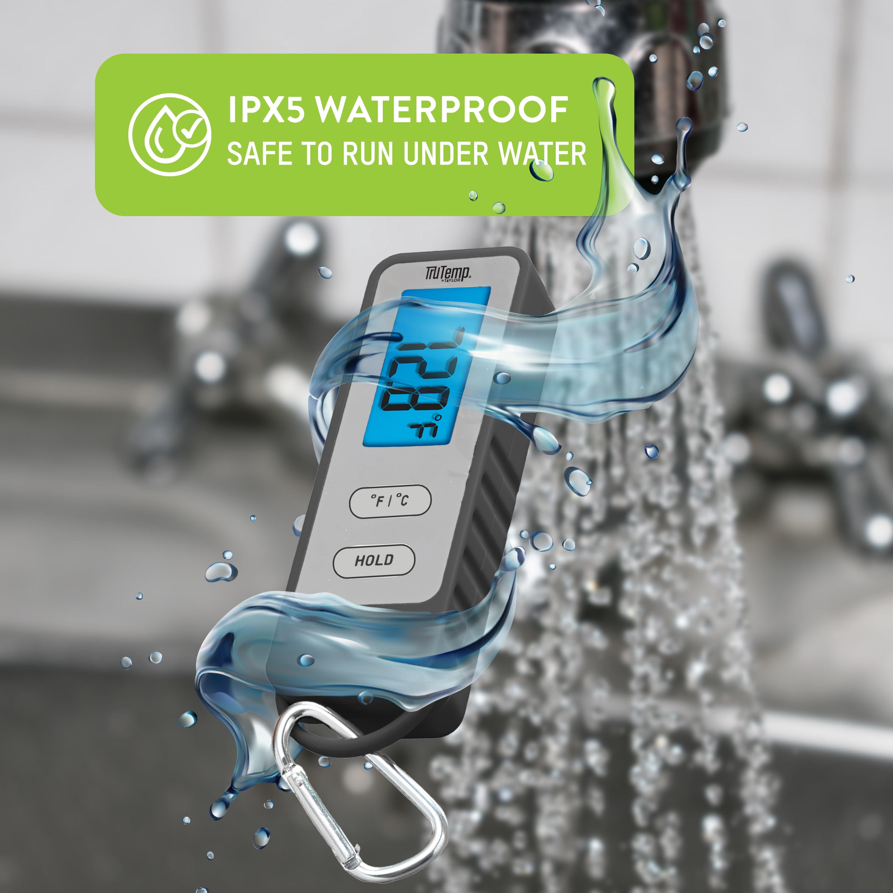 TruTemp Compact Battery Powered Digital Folding Meat Thermometer with Carabiner Clip, Gray