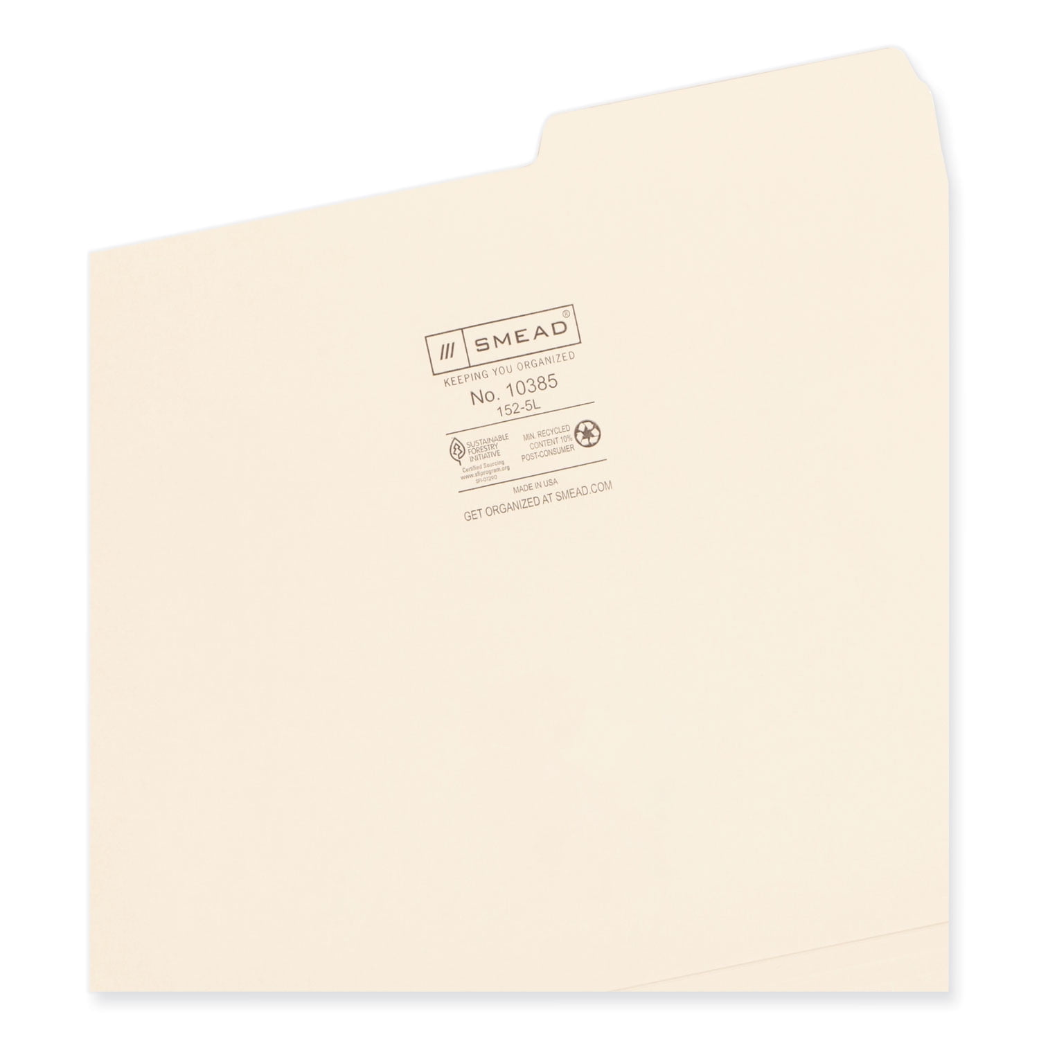 Smead 10385 Guide Height File Folders, 2/5 Cut Right Top Tab, Letter, Manila, 100/Box