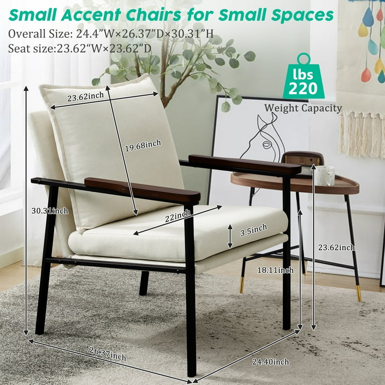 Fairyland Linen Fabric Modern Accent Chair with Metal Frame