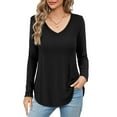 thumbnail image 2 of JYLFC Womens Shirts V Neck Tops Long Sleeve Curved Hem T-shirts, Black M, 2 of 4