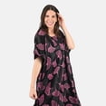 thumbnail image 4 of TAMSY Pink Color Leaf Print Silk Blend Square Neck Kaftan - One Size Fits Most Birthday Christmas Gifts, 4 of 5