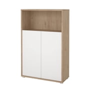 Tvilum Sign 3 Shelf Bookcase with Doors and Adjustable Storage in White and Hickory