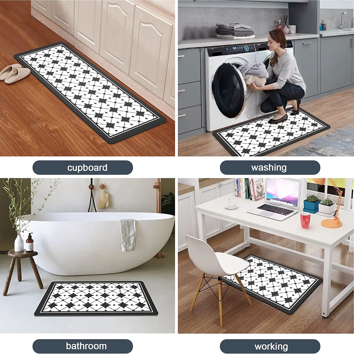 Artnice Geometric Anti-Fatigue Kitchen Rugs Set of 2, Memory Foam ...