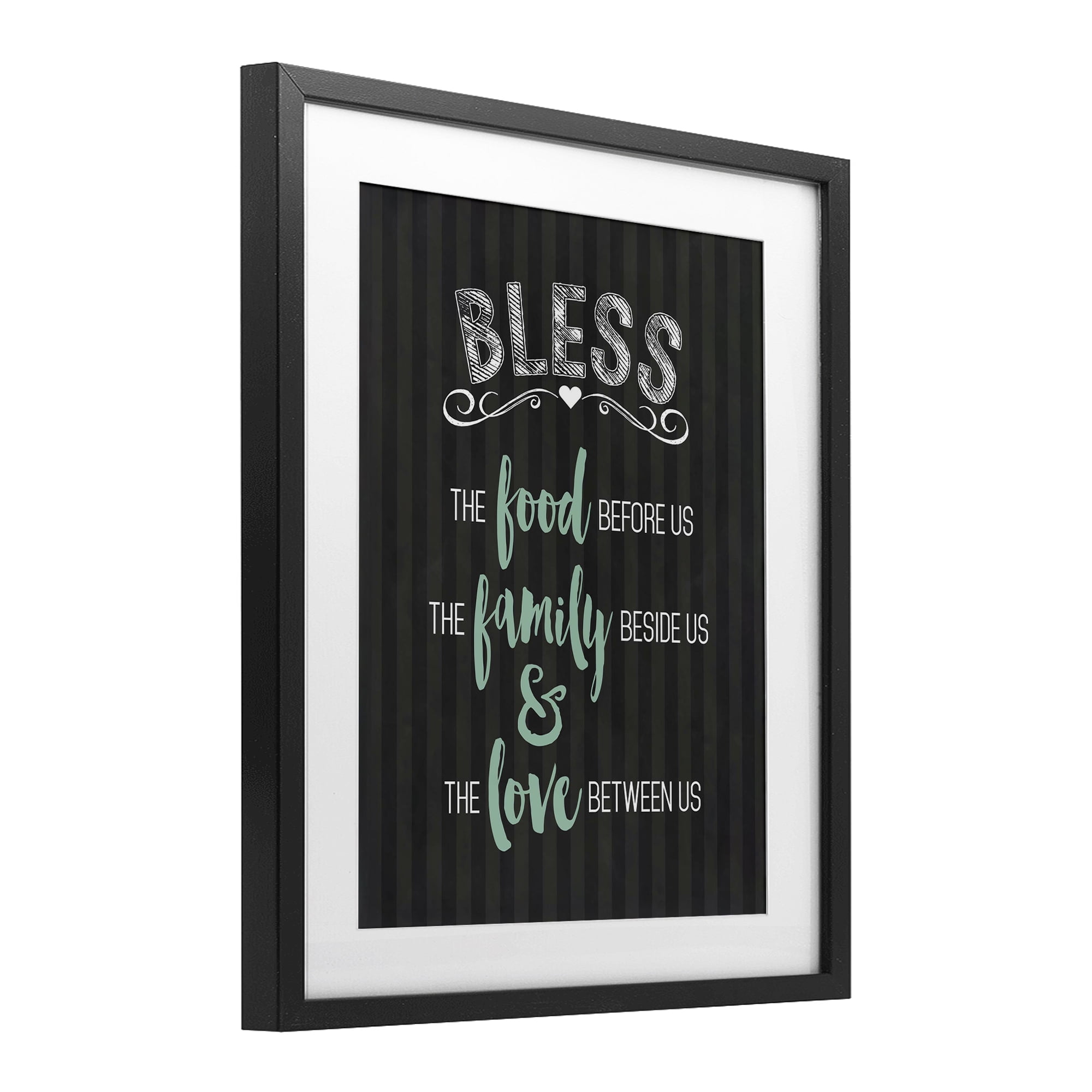 Bless The Food Family & Love Black Framed Print Under Glass, design by Lettered and Lined