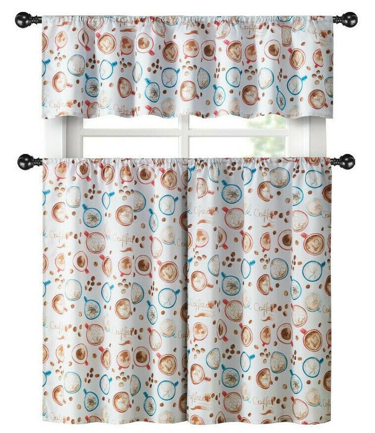 Coffee Brew Complete 3 Pc. Complete Café Kitchen Curtain Tier & Valance Set