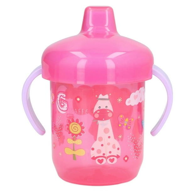 Vaso para bebé con boquilla, portátil, con diseño de animales de dibujos animados, a prueba de derrames, regalo de cumpleaños, 260 ml, color rosa y rojo