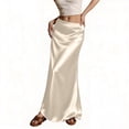 thumbnail image 2 of Women's Satin Fishtail Skirt, Solid Color High Waist Bodycon Midi Skirt, Elegant Slit Party Skirt for Wedding Guest, Evening and Club,Beige,L, 2 of 6