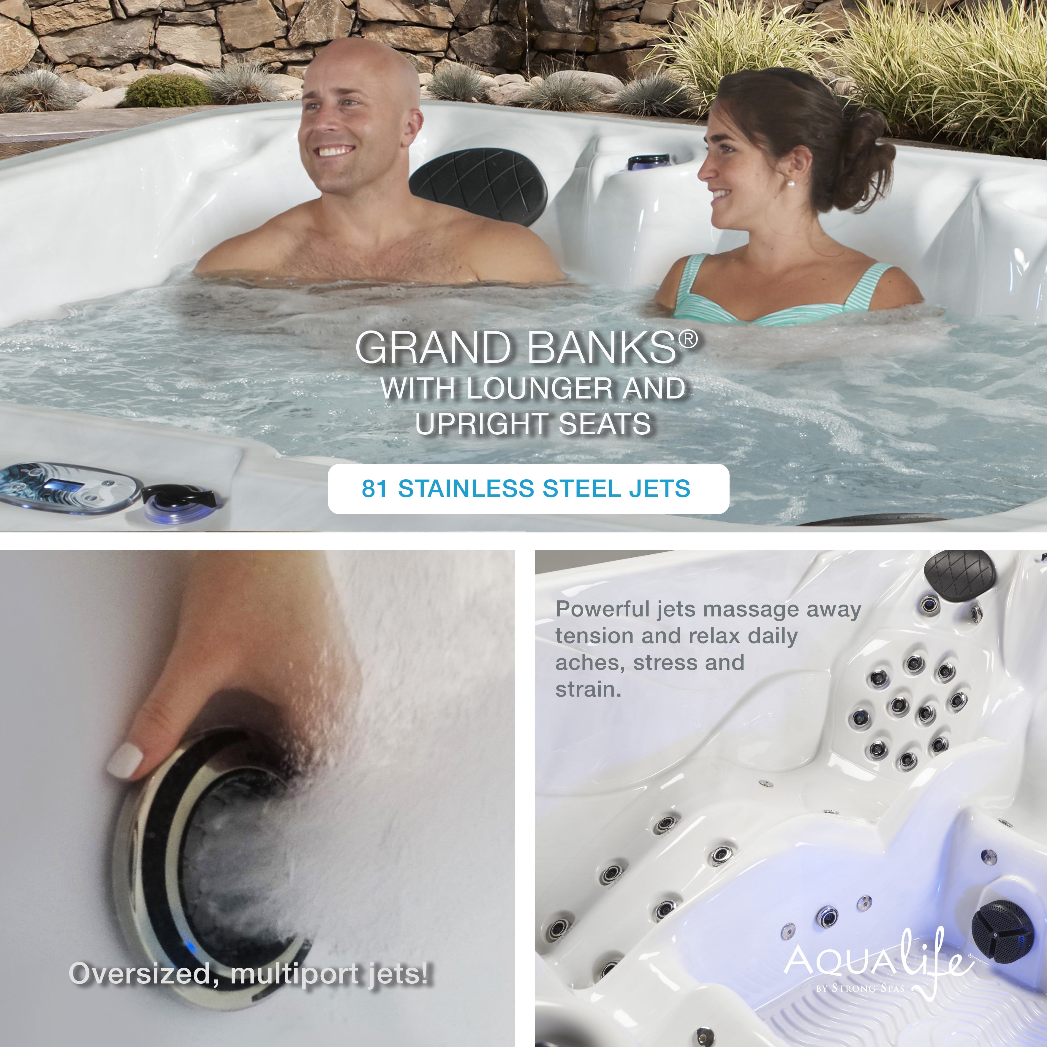 Aqualife by Strong Spas Grand Banks 6 Person Acrylic Lounger Spa, 81 Jets, Lounger, Espresso
