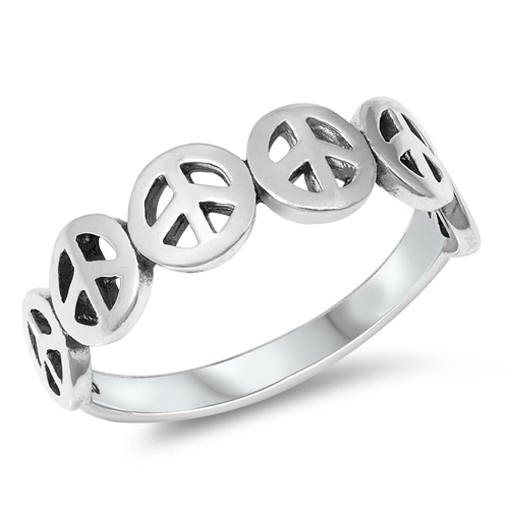 Oxidized Peace Sign Stackable Ring 925 