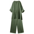 thumbnail image 7 of JFGHDG Women's Linen 2 Piece Outfits Rolled Sleeves Tops Wide Leg Trouser Pants Suits Summer Casual Dressy Linen Sets Green M, 7 of 7