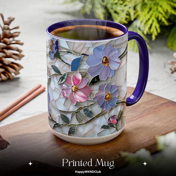 Pastel Spring Floral Wildflowers PRINTED Mosaic Mug, Colorful Cup, Botanical Tea Coffee Lover Gift, Kitchen Decor, Mother's Day Present