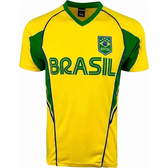 Icon Sports Brazil Soccer Jersey, Yellow/Green, 100% Poly, YXS-XXL