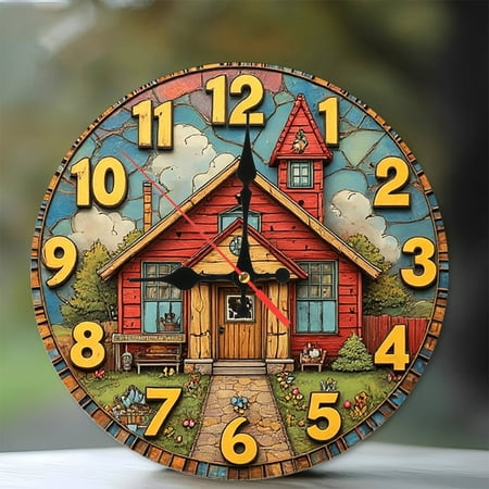 Rustic House Wall Clock Cottage Style Home Decor 10-Inch Silent Wooden Wall Clock, Battery Operated (AA Batteries Not Included), Artistic Home Decor