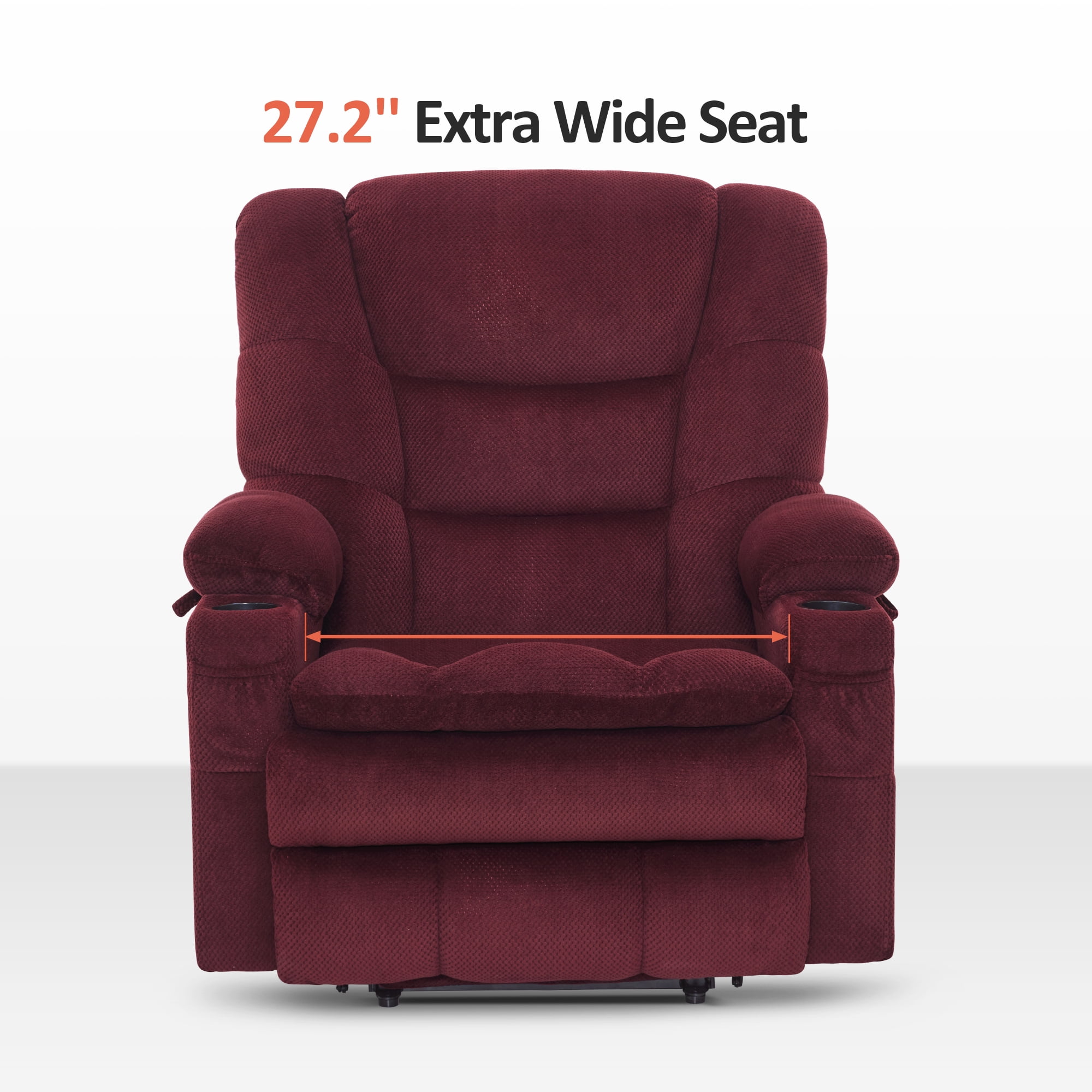 MCombo Oversized Triple Motor Power Lift Recliner with Adjustable Headrest for Big Tall Elderly, Fabric(Burgundy, Large-Wide)
