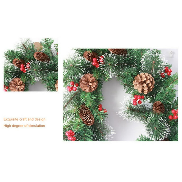 Christmas Garland,Christmas Garland Lights,Lighted Wreaths Light Battery  Operated,Pinecones Red Berries,Christmas Decor 9Ft 