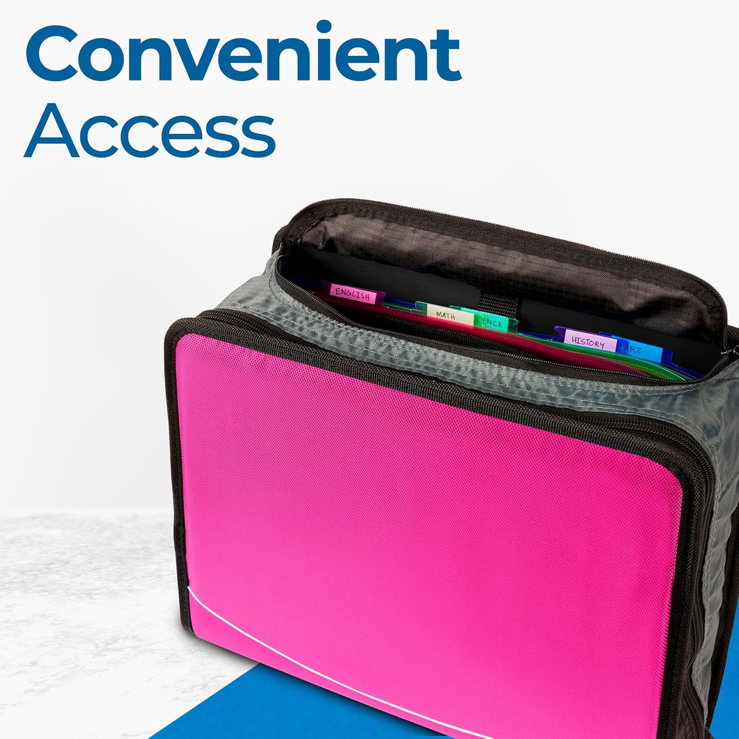 Case-it The Mighty Zip Tab Zipper Binder - 3 Inch O-Rings - 5 Color Tab Expanding File Folder - Multiple Pockets - 600 Sheet Capacity - Comes with Shoulder Strap - Magenta D-146 (6 Pack)