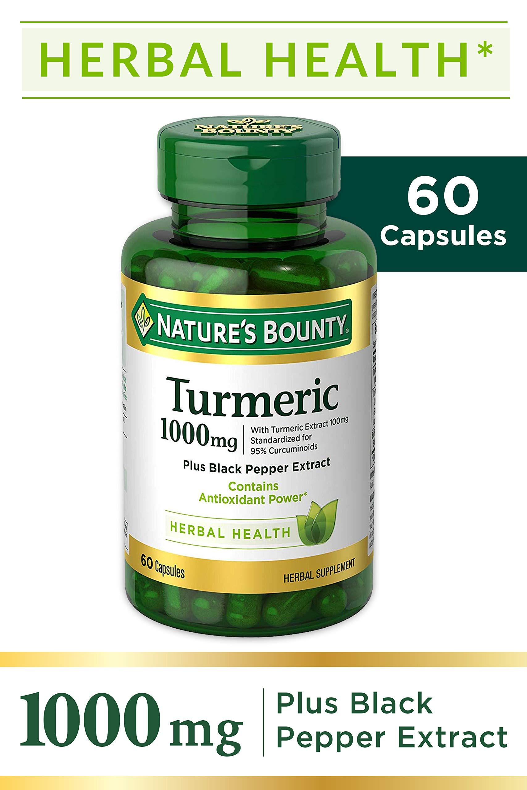 Nature's Bounty Turmeric Pills and Herbal Health Supplement, Supports