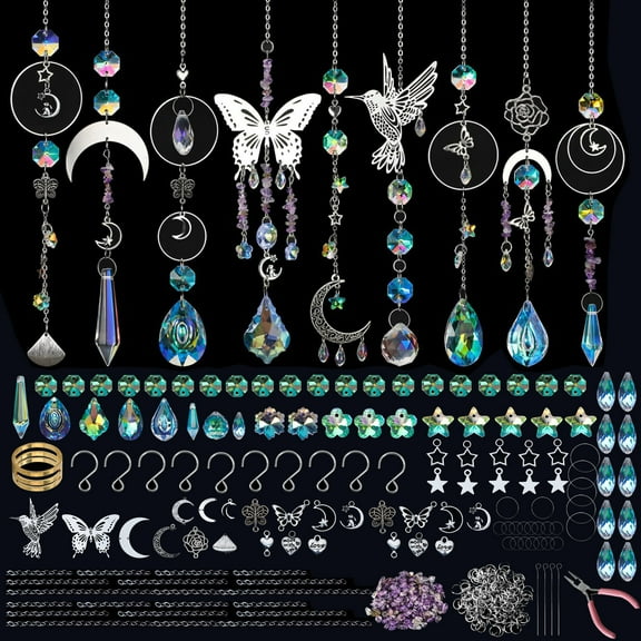 CLLEYLiSE 400 piece handmade kit - suitable for decorating windows, gardens, Christmas, wedding homes, crystal sun catchers - suspended rainbow machine prisms