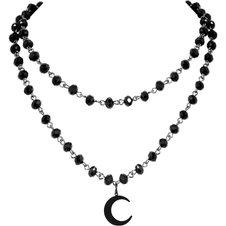 CAILDANL Gothic Moon Necklace, Moon Necklaces for Women, Layered Black Crescent Moon Necklace, Bead Onyx Necklace, Gothic Necklace, Goth Necklace, New Year Jewelry Gift for Women