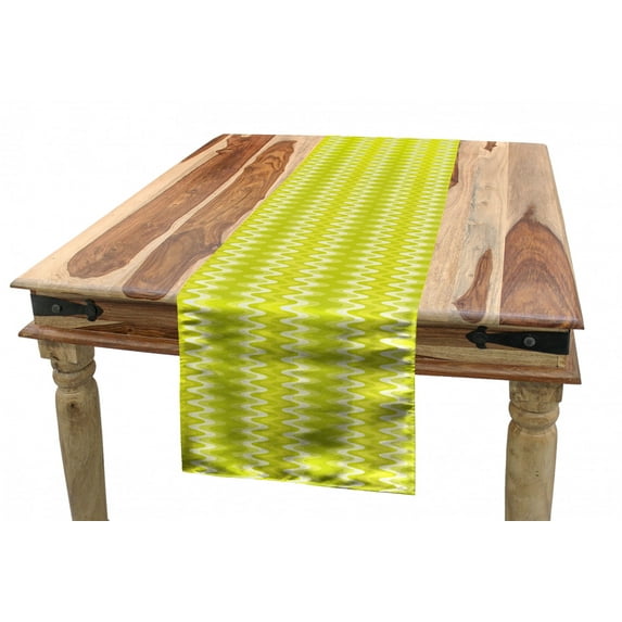 Abstract Table Runner, Continuous Wavy Vertical Stripes in Nature Inspired Green Tones Print, Dining Room Kitchen Rectangular Runner, 3 Sizes, by Ambesonne