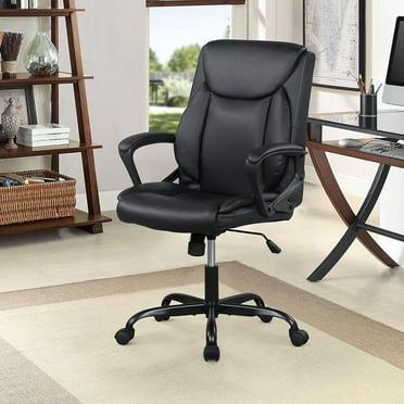 Dkeli Executive Office Chair Managerial Boss Computer Chair PU Leather Desk Chair with Lumbar Support & Cushion Armrest, Black