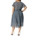 thumbnail image 3 of Unique Bargains Women's Plus Size Ditsy Floral V Neck Smocked Waist Midi Dress 1X Dark Blue, 3 of 6