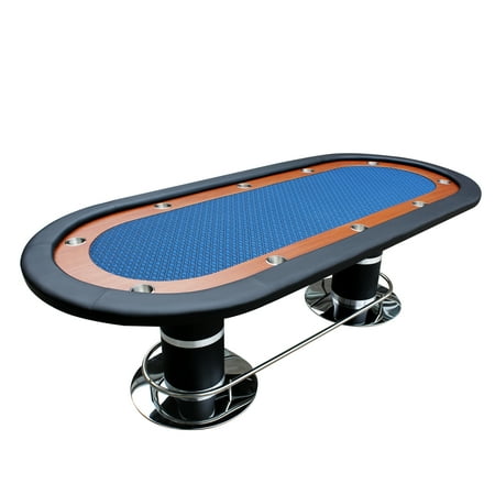 96 Inch Poker Table - Poker Table for 10 Players Oval 96 x 43 Inch Racetrack Cup Holders Blue Speed Cloth Stainless Pedestal Legs By IDS Poker