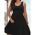 thumbnail image 4 of Mawalde Women Oversized Cold Shoulder Soild Sleeveless Sundresses Ruffle Hem Tiered Short Dresses Black 4XL, 4 of 5