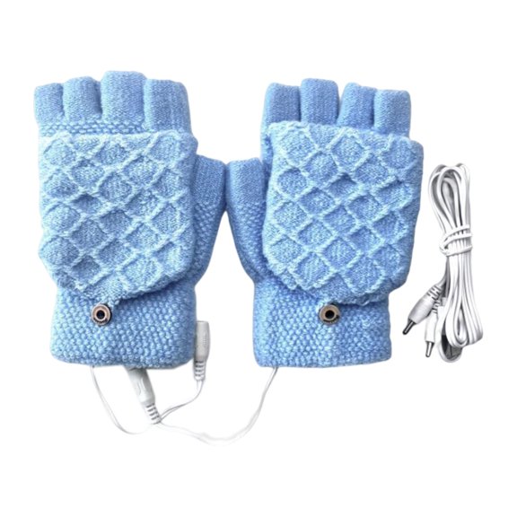 1 Pair USB Electric Gloves Double-sided Quick Heating Flip Half Finger Stretchy Cold Resistant Safe Autumn Winter Women Men Heated Writing Mittens for Indoor Outdoor,Dark Blue