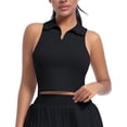 thumbnail image 2 of Jinhomg Women's Sleeveless Crop Tops Casual Solid Lapel Collar Tank Shirts Basic Solid V Neck Golf Tennis Clothes Summer Workout Athletic Tanks Black L, 2 of 7