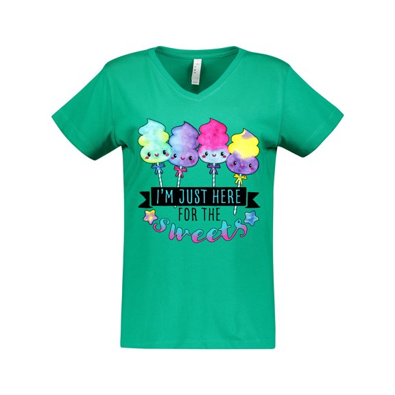 Inktastic I'm Just Here for the Sweets with Spun Sugar Candy Women's V-Neck T-Shirt