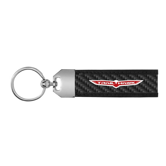 Jeep Trailhawk Real Carbon Fiber Leather Key Chain with Black Stitching