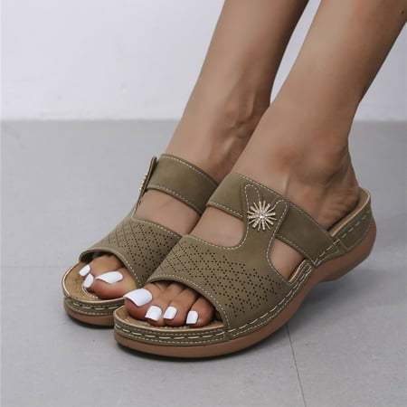 

mtvxesu Womens Slides Women Shoes Solid Color Rhinestone Women s Low-heeled Sandals Fashion Flip Flop Orthopedic Sandals Womens Slide Sandals Dinner Party Clearance Sale