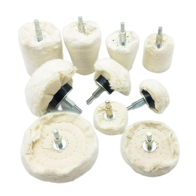 Kit de rueda de pulido de tela blanca para pulir joyas, metal, vidrio y cerámica. 10 piezas