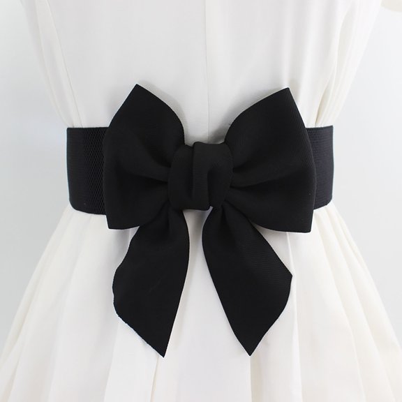 Elegant Stretch Waistband Belt for Floral Bow Tie Adjustable Wide Sash Ideal for Dresses and Comfortable Everyday Wear, Black
