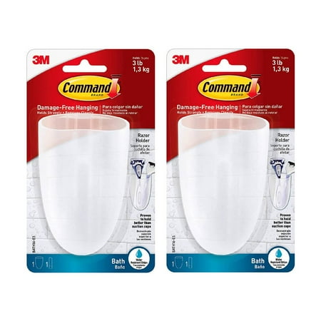 Command Bath Razor Holder Toothbrush Holder Damage Free Adhesive Plastic Frosted Clear, 2-Pack