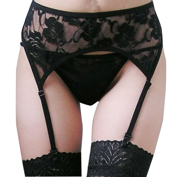 Qwertyu Women's High Waist Black Lace Garter Belt for Stockings, without Briefs Black One Size