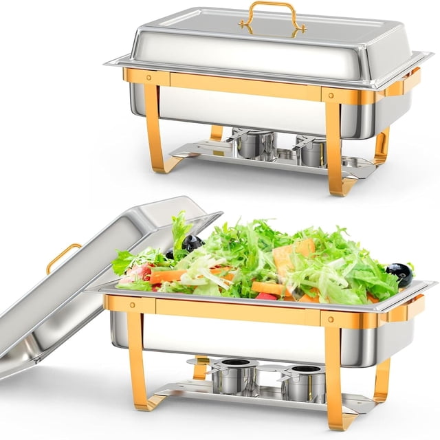 Ourlova 2 Paquets Ensemble de Buffet à Réchaud 8 Qt en Acier Inoxydable Réchauds et Réchauds Ensembles de Serveurs Alimentaires avec Cadre Pliant