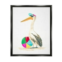 Stupell Industries Stork & Beach Ball Animals & Insects Painting Black Floater Framed Canvas Art Print Wall Art, 17 x 21