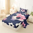 thumbnail image 2 of Castle Fairy Soccer Print Twin Sheets 3pcs, Pink Ribbon Bow Bedding, Black Navy Blue,1 Fitted Sheet, 1 Flat Sheet and 1 Pillowcase, 2 of 6