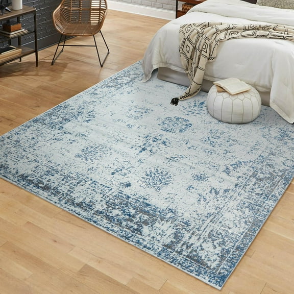 Unique Loom Sofia Collection Area Rug - Casino (5' 3" Square Light Blue/Ivory)