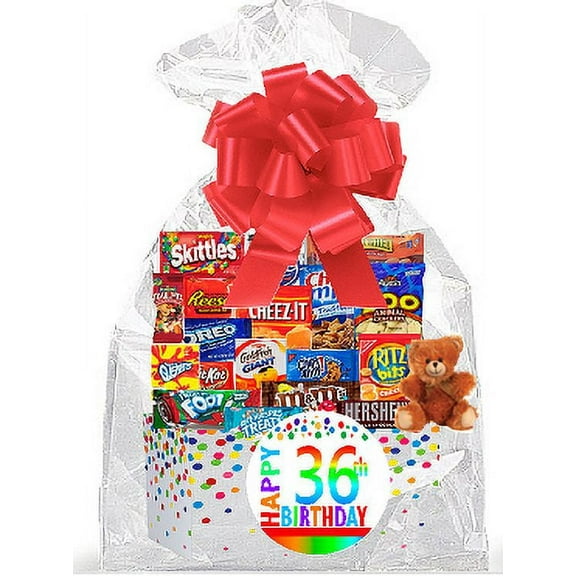 CakeSupplyShop Item#036BSG Happy 36th Birthday Rainbow Thinking Of You Cookies, Candy & More Care Package Snack Gift Box Bundle Set - Ships FAST!