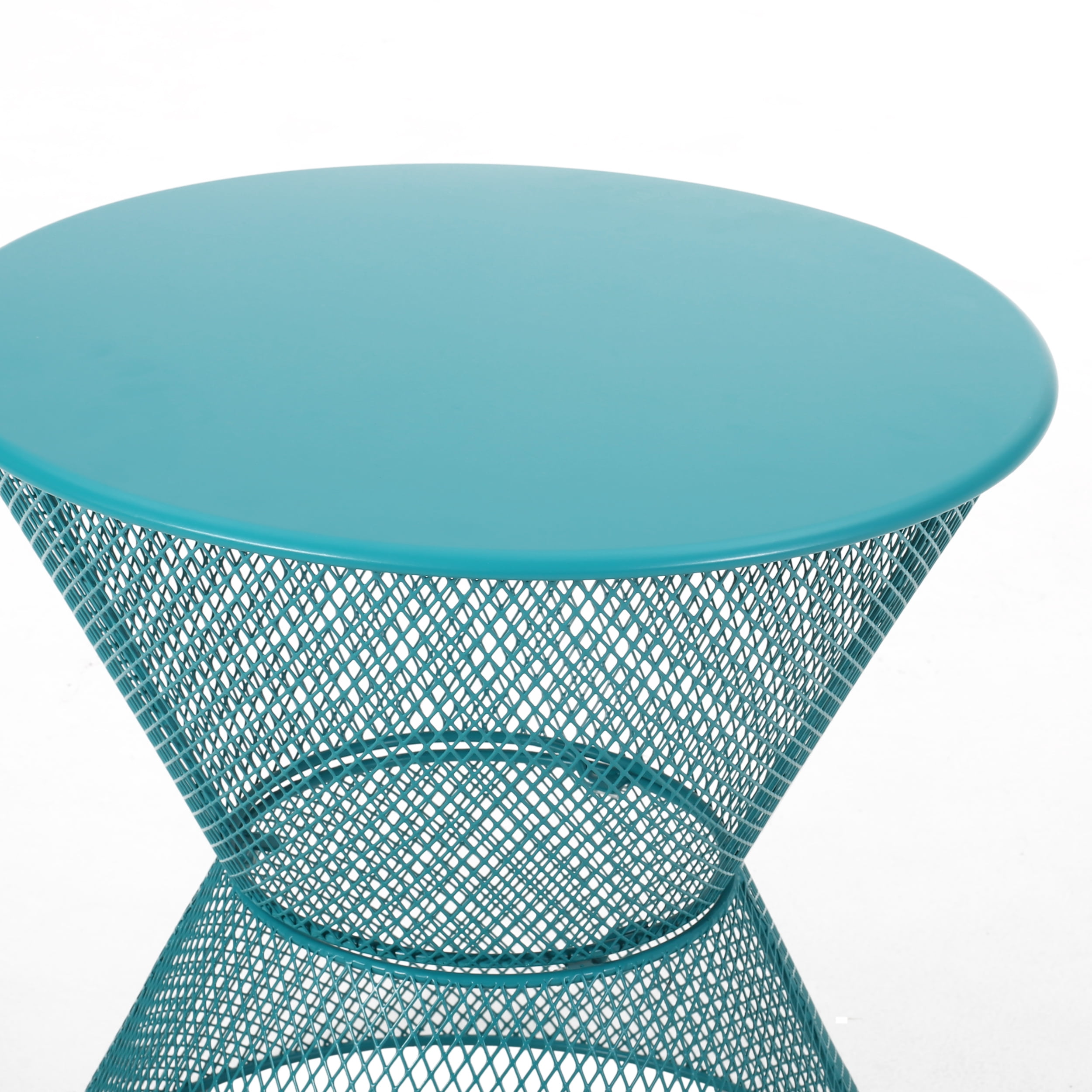 Kreighton Modern Outdoor 2 Seater Iron Chat Set with Side Table, Matte Teal