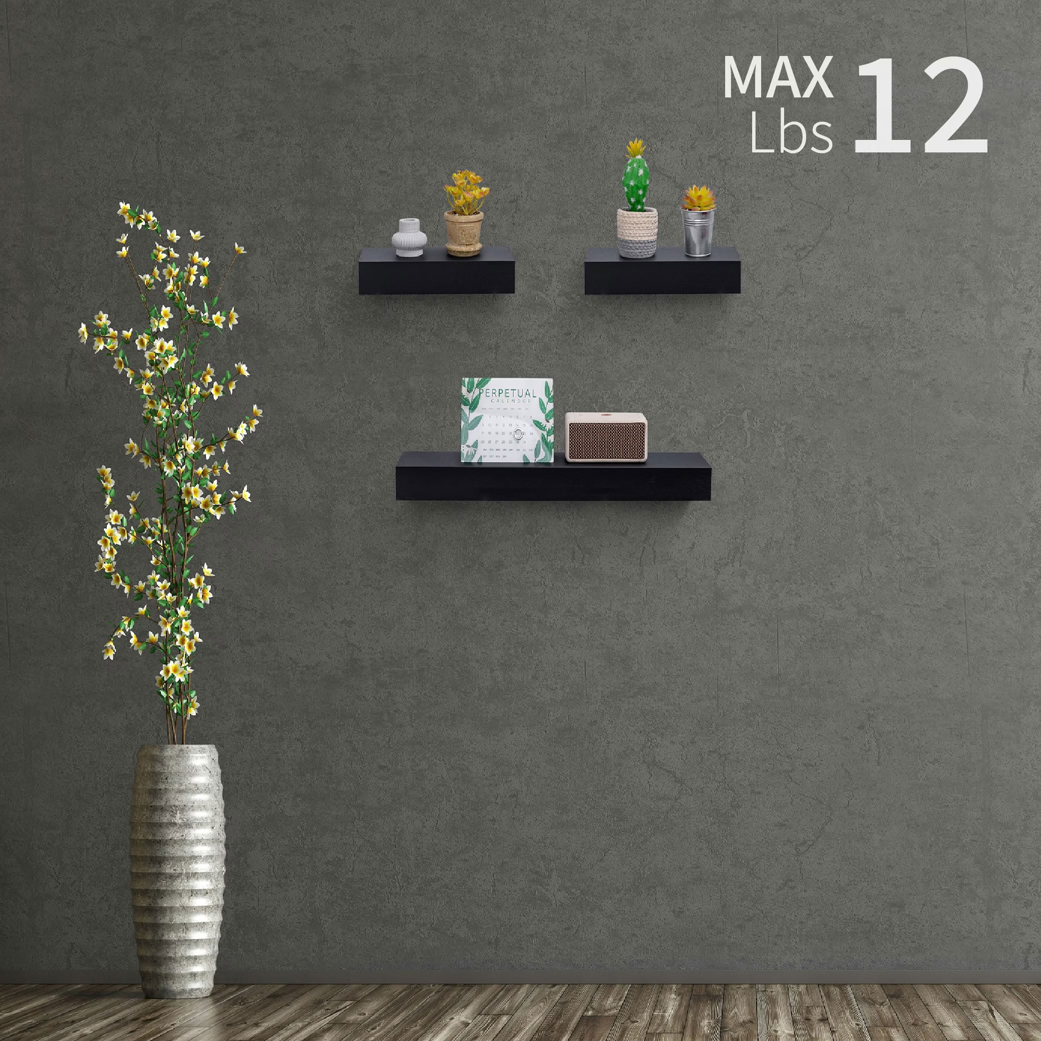 MAYEERTY 3-Piece Floating Shelves, 24" Wood Wall Mounted Display Rack with Invisible Brackets, for Bedroom, Bathroom, Living Room and Kitchen
