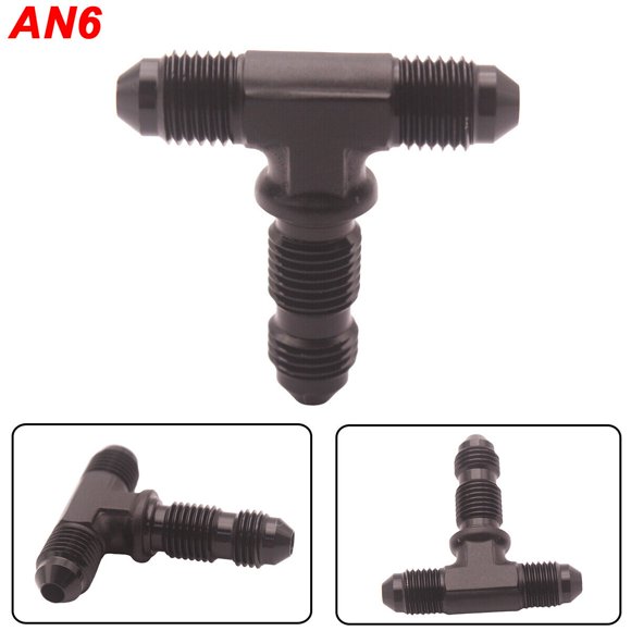 Car AN -6 (AN6) AN 6 Male Bulkhead Union Tee Fitting in Black Aluminum